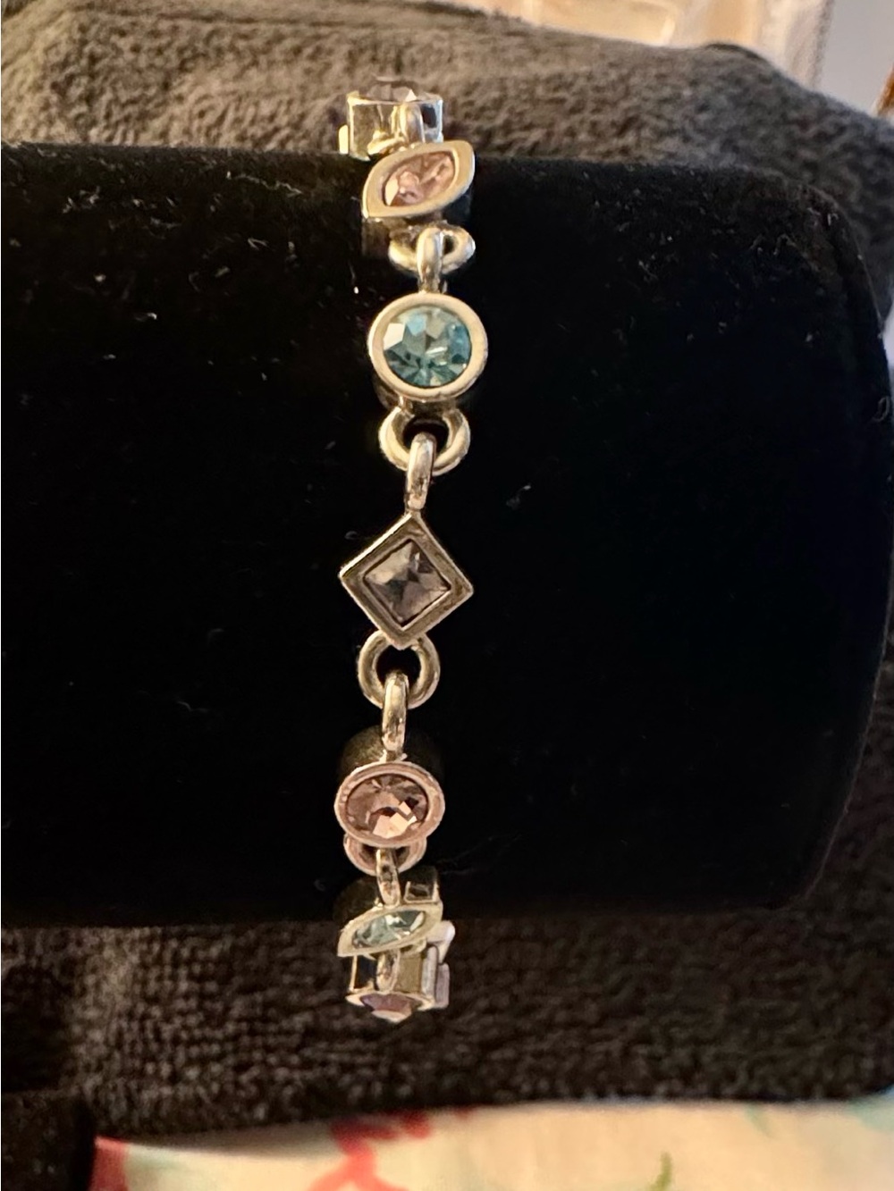 Silver Multi-Stone Link Bracelet - Blue & Pink Crystals